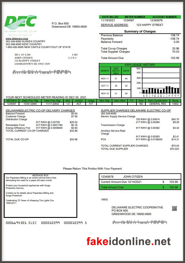Delaware Utility Bill PSD Template - Delaware Proof of Address